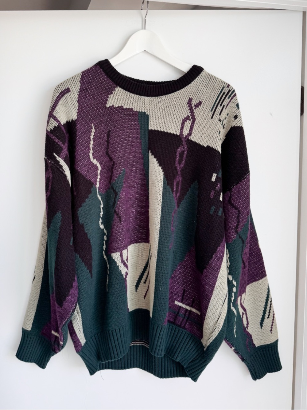Vtg 80s Moores Made in Canada Abstract Geometric Knit Sweater Eclectic Grandpa